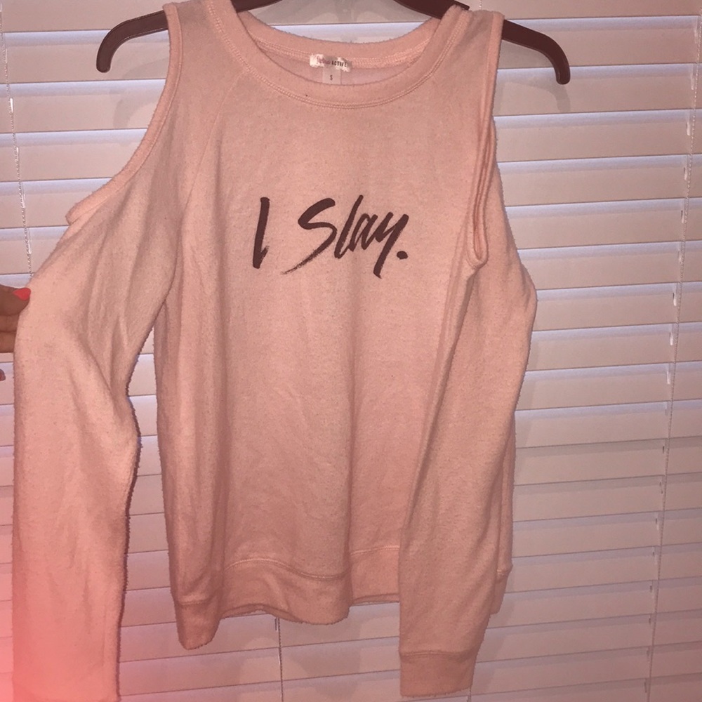 Shoulder-less Long Sleeve Pink Shirt